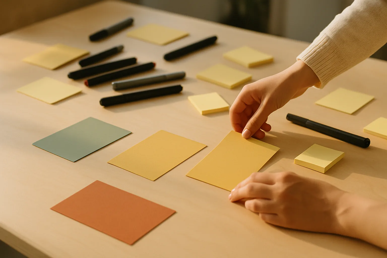 Staffelei mit abstrakter Leinwand, Pinsel und Palette im Atelier